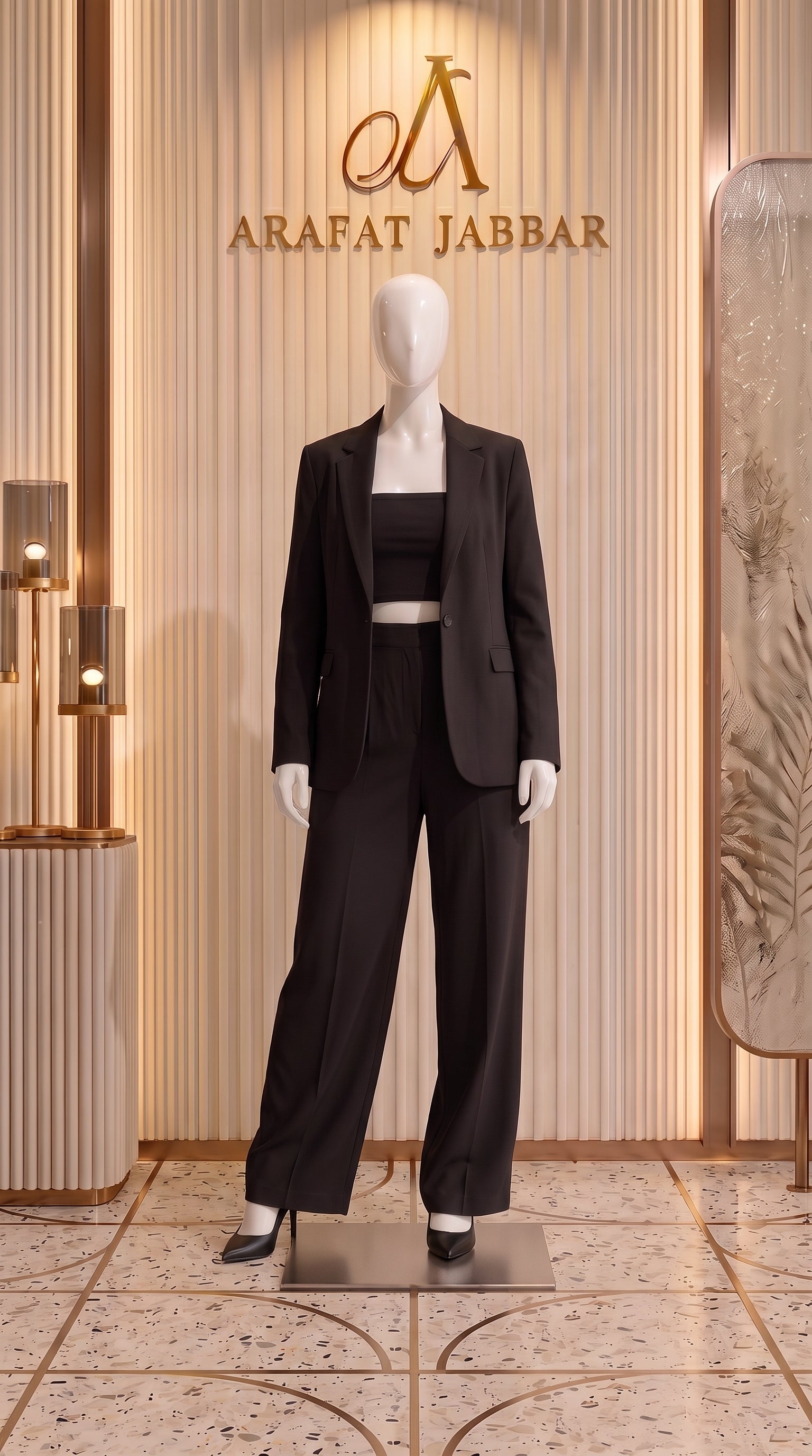 3 Piece Coat Pant Blazer, Crop Top & Wide Leg Pant | Elegant Formal Outfit
