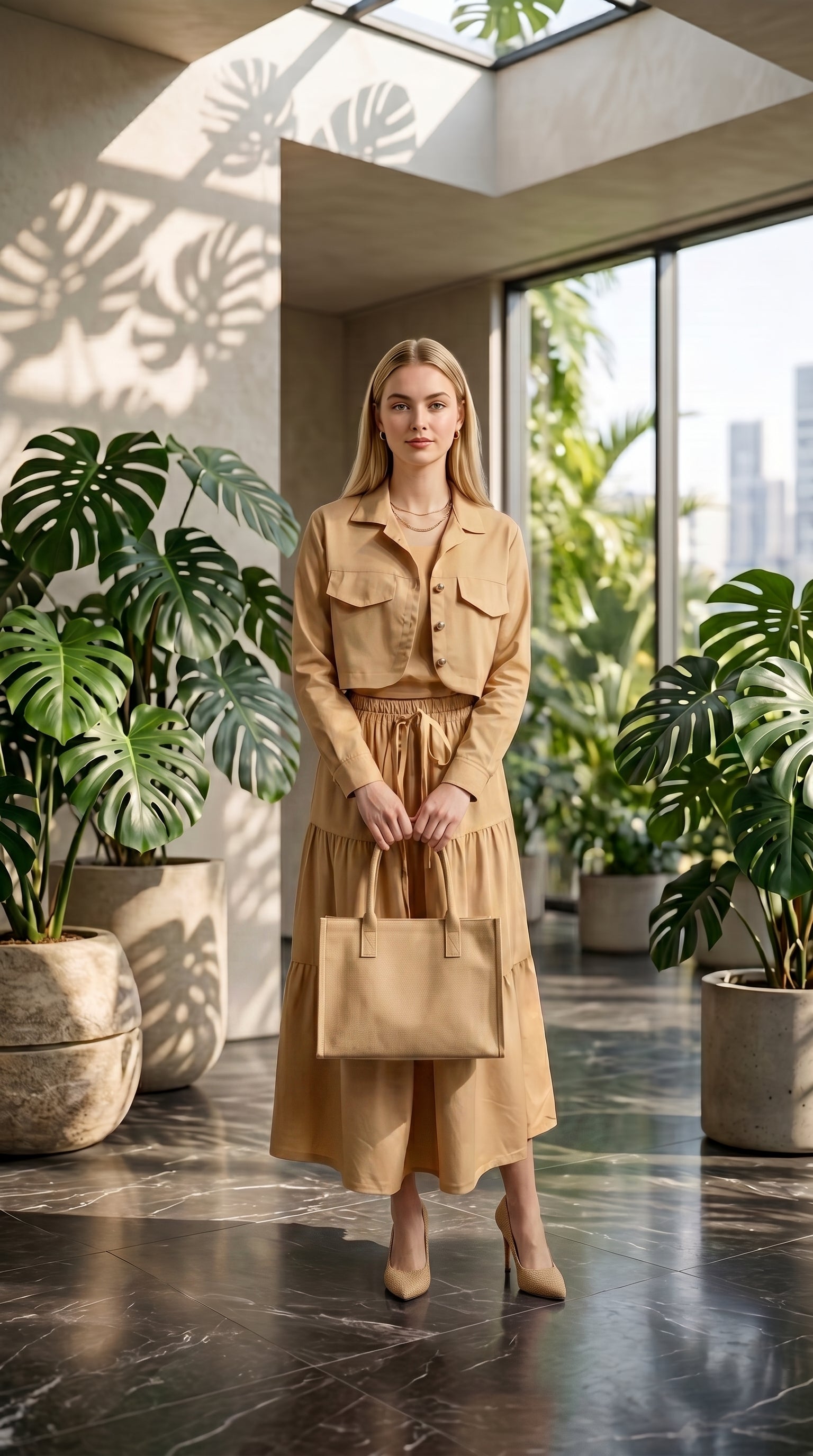 Women’s Beige 3 Piece Co-Ord Set Crop Top, Shirt & Midi Skirt | Elegant Formal Outfit
