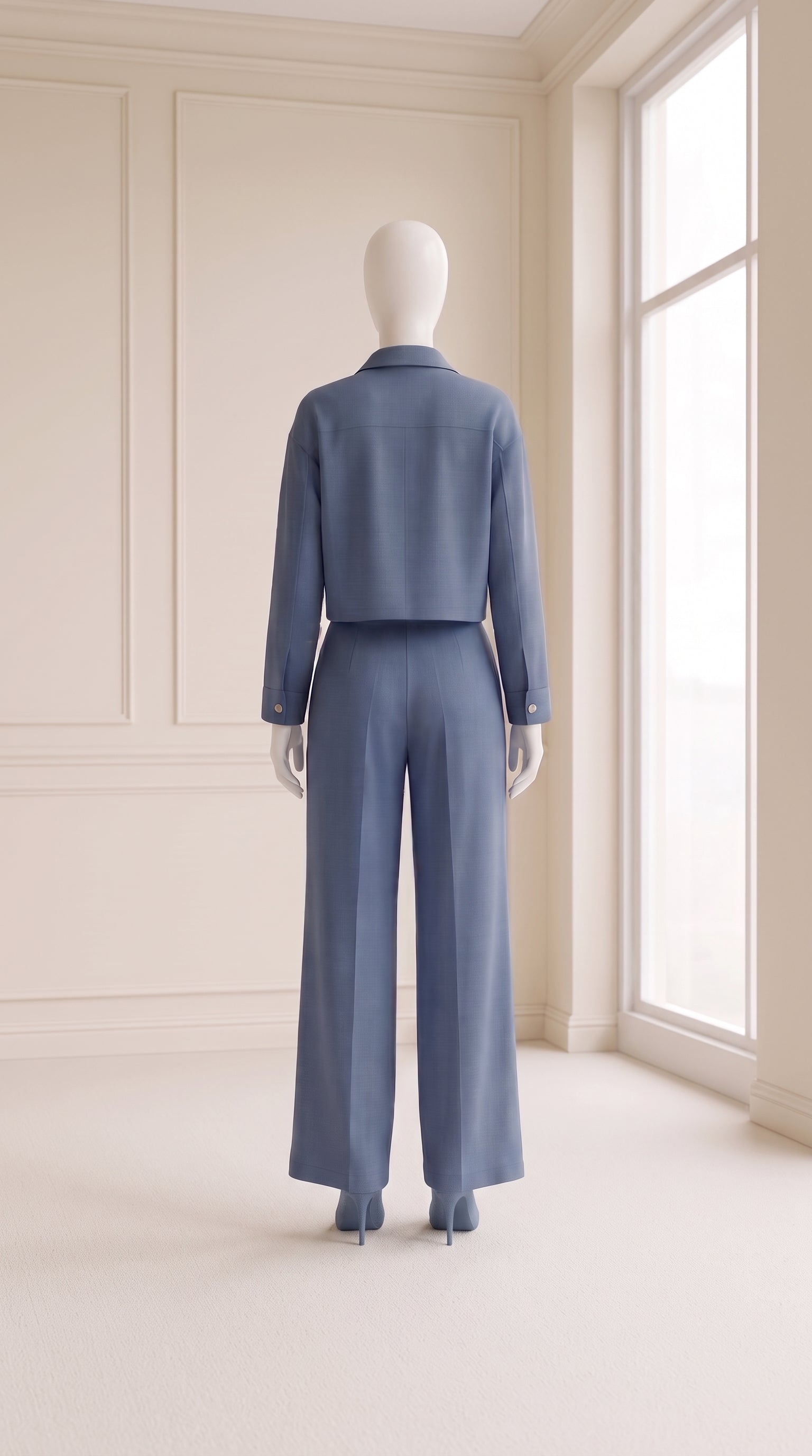 Blue 3 Piece Co-Ord Set Crop Top, Shirt & Wide Leg Pants | Elegant Casual Outfit