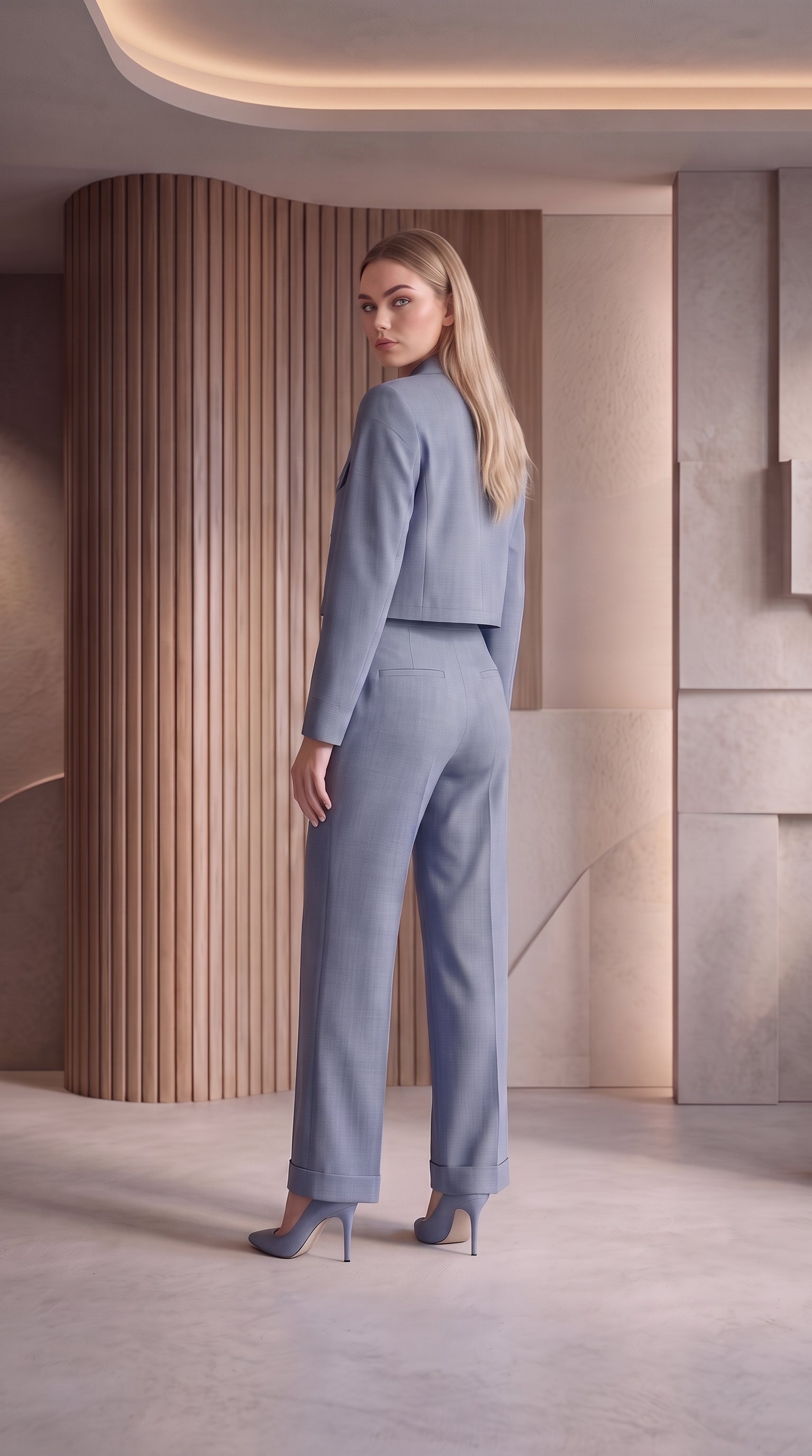 Blue 3 Piece Co-Ord Set Crop Top, Shirt & Wide Leg Pants | Elegant Casual Outfit