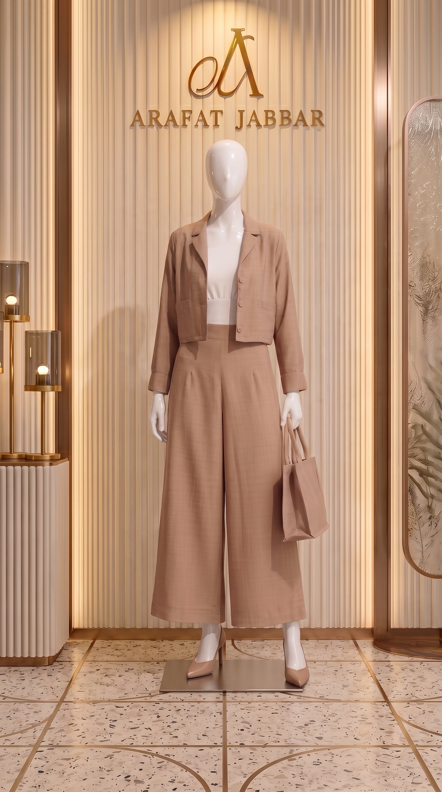 Brown 3 Piece Co-Ord Set Crop Top, Shirt & Wide Leg Pants | Elegant Formal Outfit
