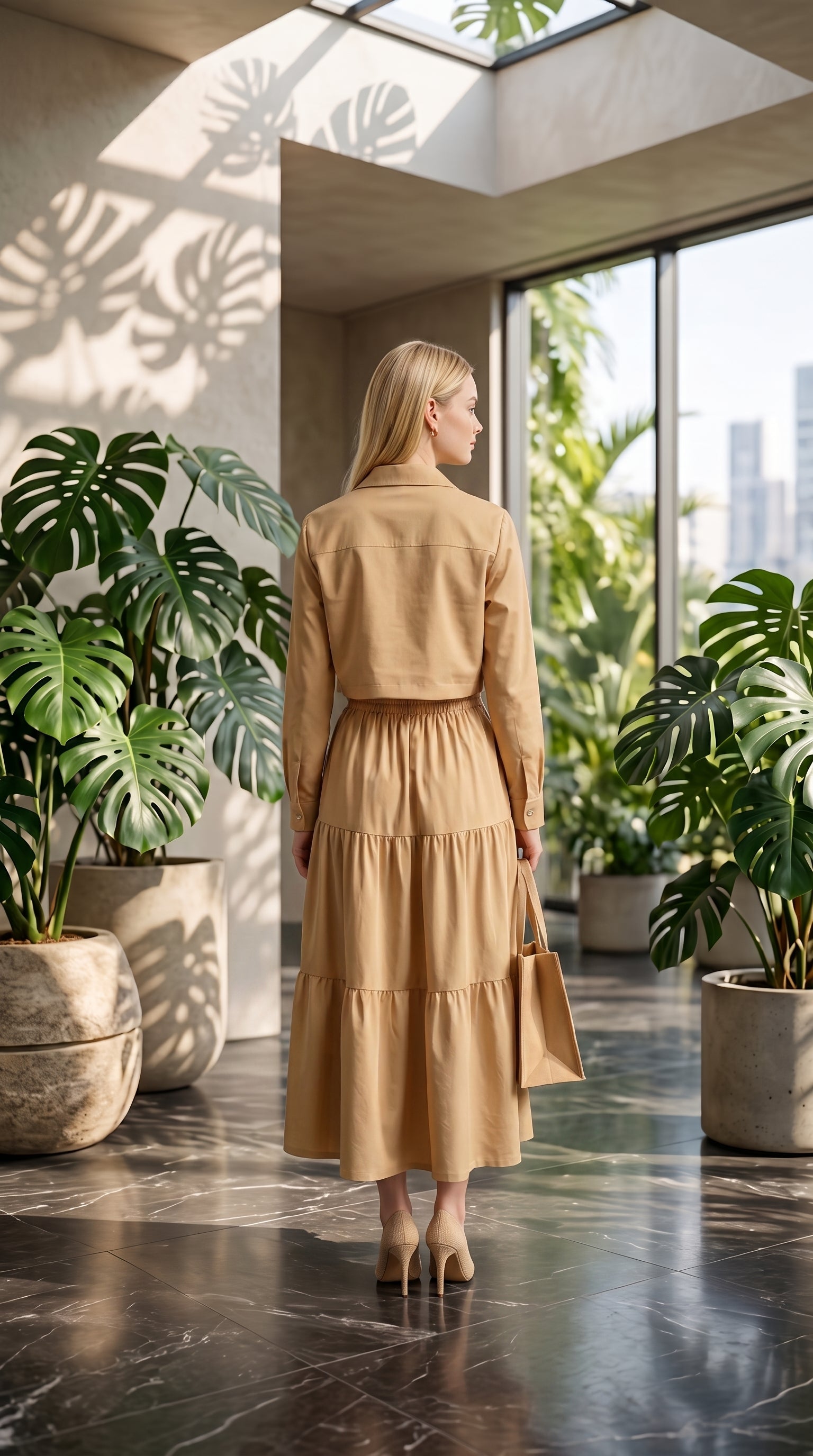 Women’s Beige 3 Piece Co-Ord Set Crop Top, Shirt & Midi Skirt | Elegant Formal Outfit