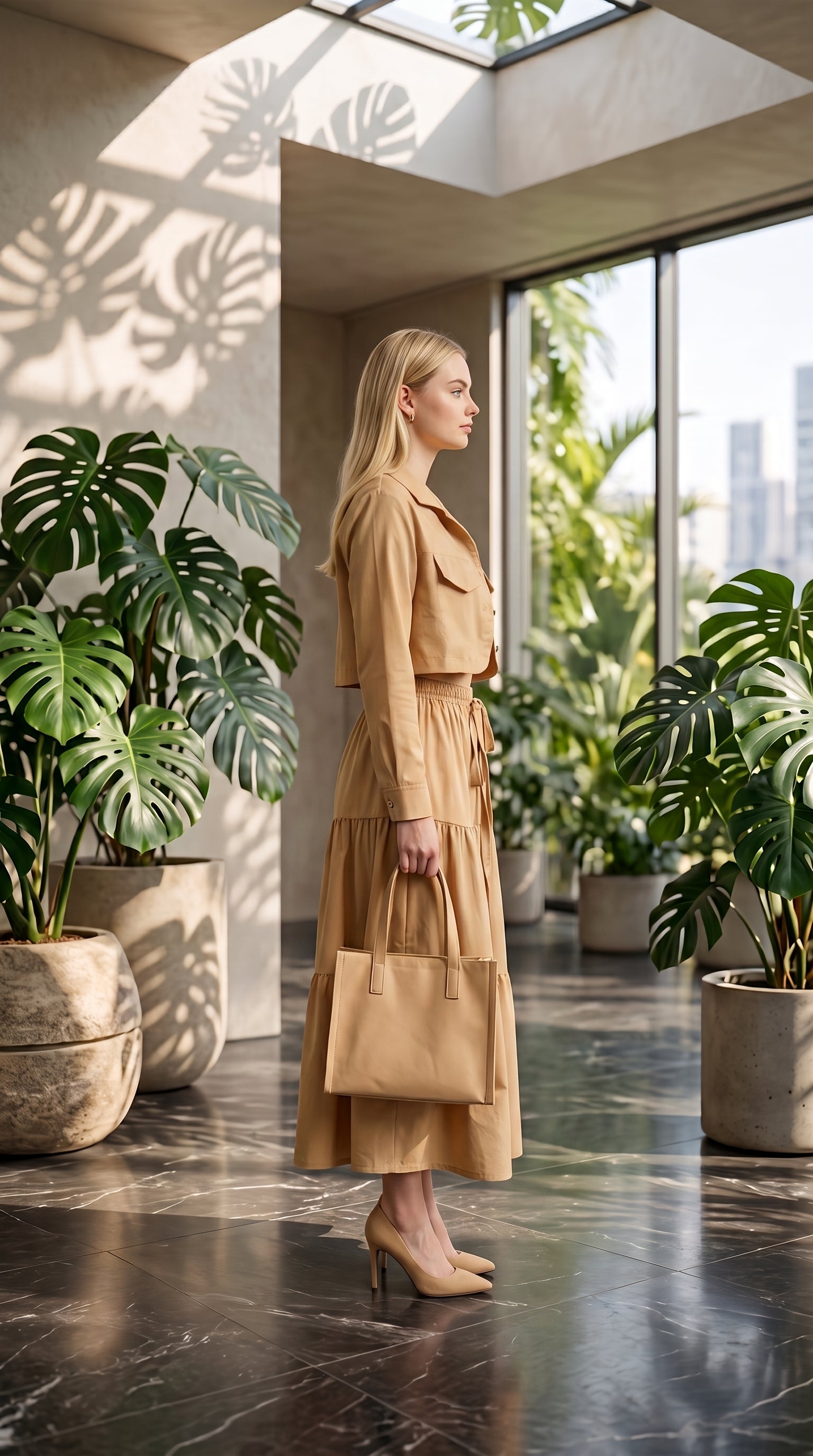 Women’s Beige 3 Piece Co-Ord Set Crop Top, Shirt & Midi Skirt | Elegant Formal Outfit